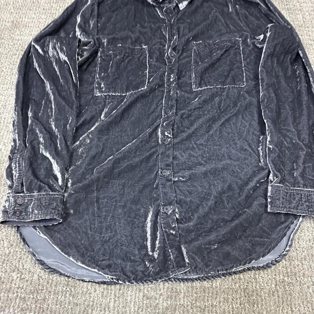 Pilcro Black Washed Velvet Button-Up Shirt - Picture 3 of 11
